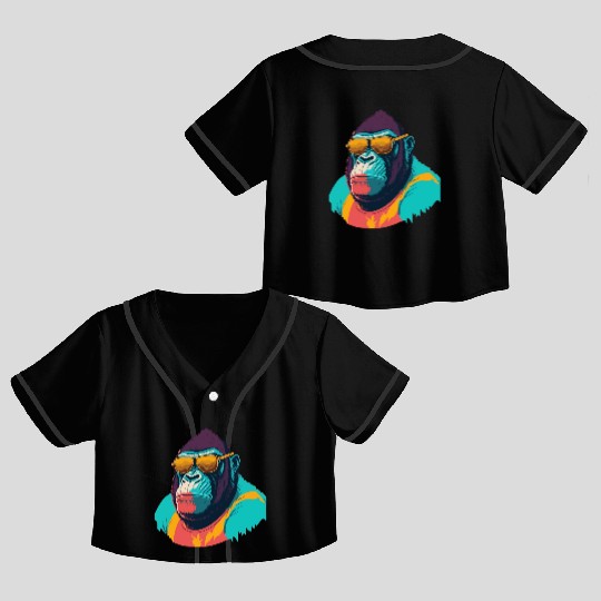 Cool Gorilla with trendy sunglasses illustration Crop Top Baseball Jerseys