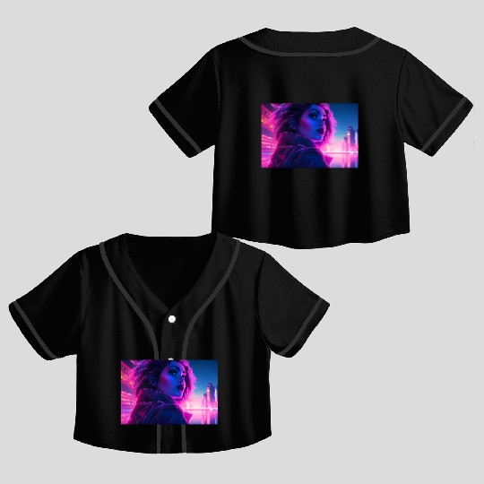 Synthwave Girl - Futuristic Design neon colors Crop Top Baseball Jerseys