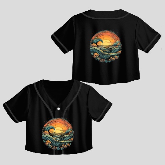 serene ocean sunset with large waves (7) Crop Top Baseball Jerseys