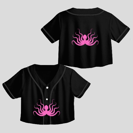 Menace Octopus Neon Pink Crop Top Baseball Jerseys