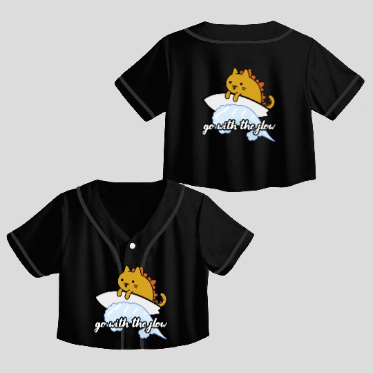 Catzilla Surfer Surf Lover Go With The Flow Crop Top Baseball Jerseys