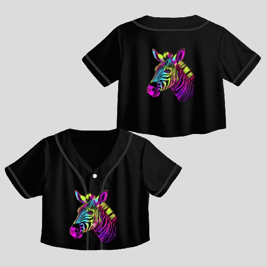 Zebra Neon Colors Portrait Crop Top Baseball Jerseys
