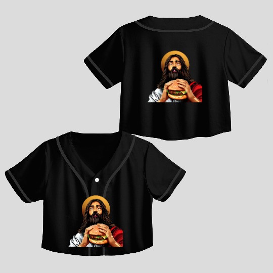 Cheeseburger with Jesus Crop Top Baseball Jerseys