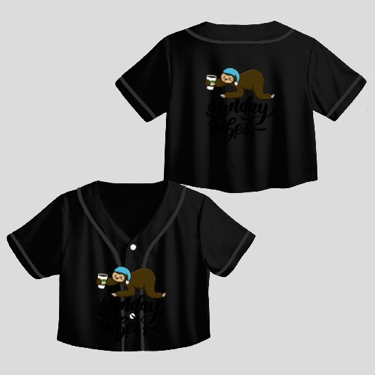 Sunday Vibes Sloth Crop Top Baseball Jerseys