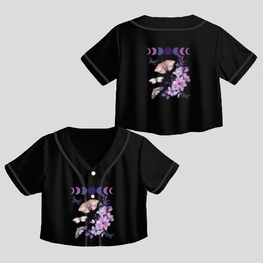 Violet Purple Moon Moth Flower Crop Top Baseball Jerseys