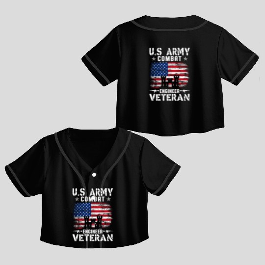 US Army Combat Engineer Veteran Crop Top Baseball Jerseys