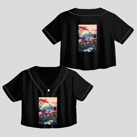 Asia Landscape Serene Mount Fuji Crop Top Baseball Jerseys
