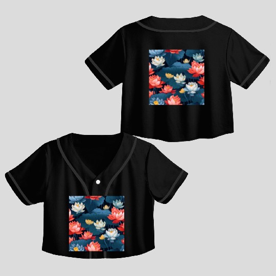 Serenity Blooms: Timeless Lotus Pattern Crop Top Baseball Jerseys