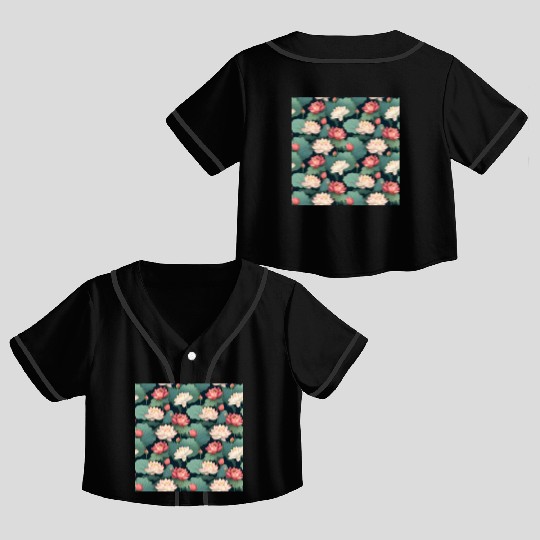 Serenity Blooms: Timeless Lotus Pattern Crop Top Baseball Jerseys