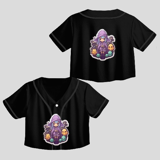 Cute Cartoonish Necromancer Summoning Friends Crop Top Baseball Jerseys