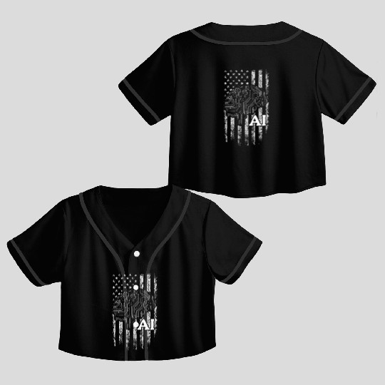 AI US Flag Artificial Intelligence Crop Top Baseball Jerseys