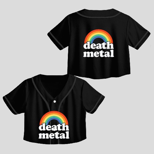 Funny Death Metal Design: Rainbow Riot Crop Top Baseball Jerseys