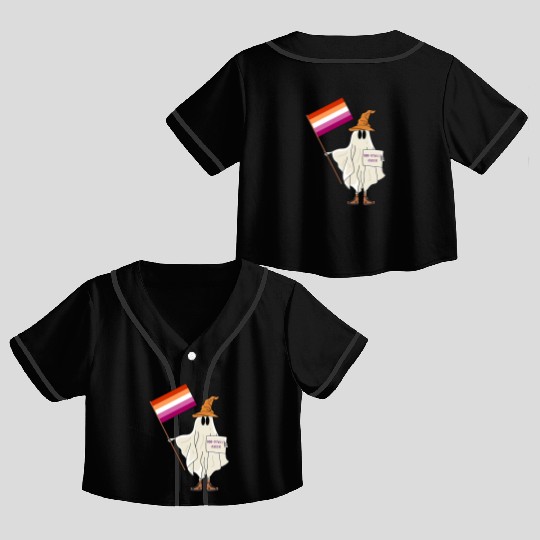 Halloween Ghost With Lesbian Flag Crop Top Baseball Jerseys