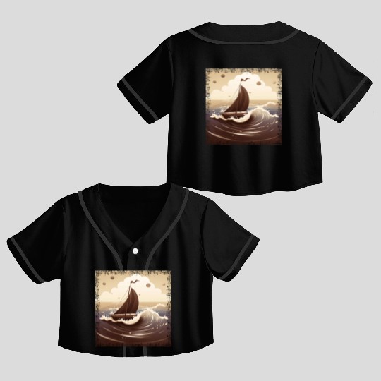 Chocolate Brown Dinghy on Rough Seas Crop Top Baseball Jerseys