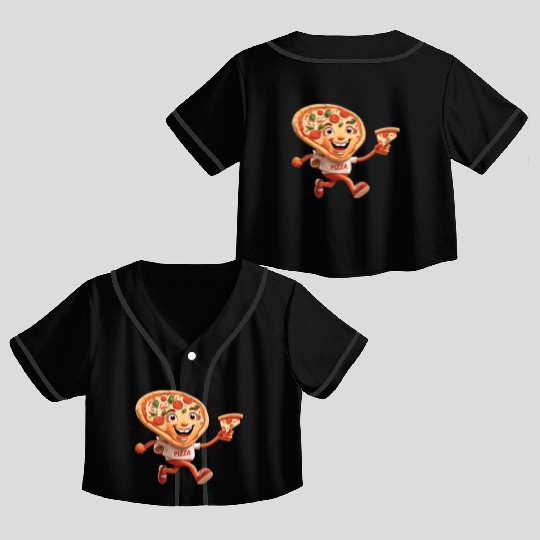 Cartoon Character of Pizza Running Design Crop Top Baseball Jerseys