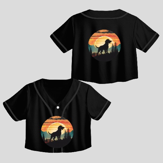 Sunset Serenity: Vintage Dachshund Silhouette Crop Top Baseball Jerseys