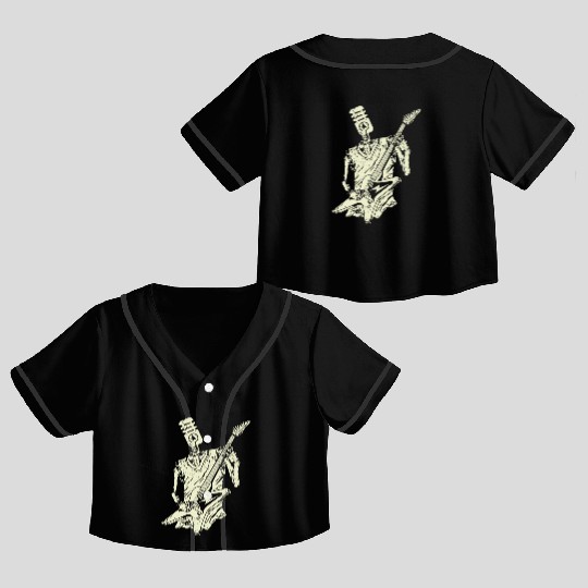 Funny Microphone Skeleton Playing Electric Guitar Crop Top Baseball Jerseys