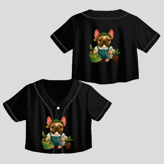 Frenchie The Gardener Drawing Crop Top Baseball Jerseys