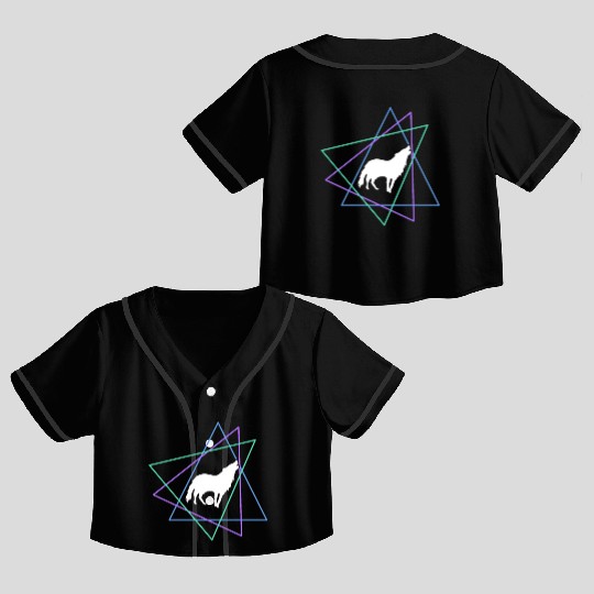 Geometric Howling Wolf Crop Top Baseball Jerseys
