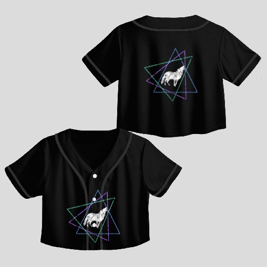 Geometric Howling Wolf Crop Top Baseball Jerseys