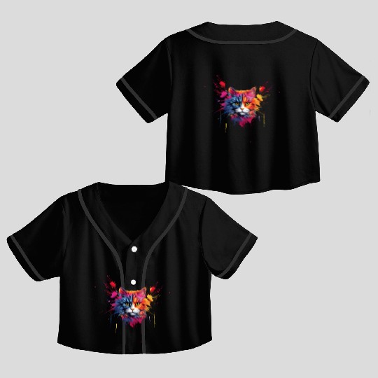 Color Explosion Persian Cat Crop Top Baseball Jerseys