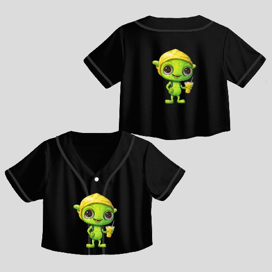 Refreshing Alien Lemonade: Green & Yellow Blend Crop Top Baseball Jerseys
