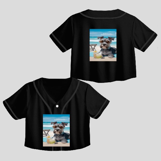 Schnauzer Chilling at the Beach with a Drink Crop Top Baseball Jerseys