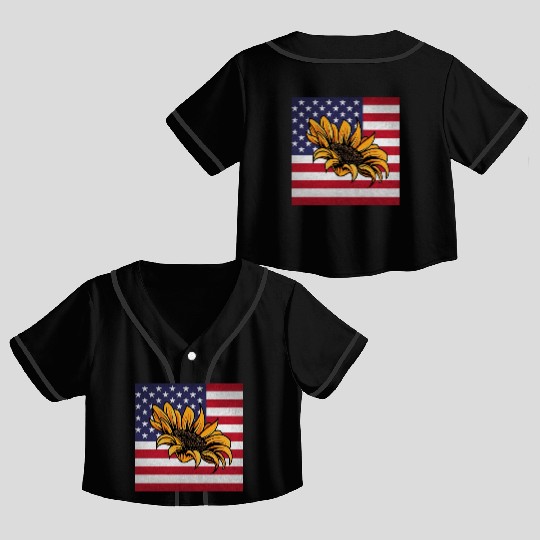 Sunflower Gardening Us Flag Crop Top Baseball Jerseys