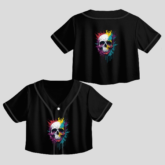Colorful skull pain splash Crop Top Baseball Jerseys