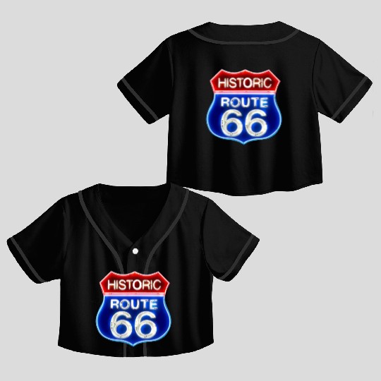 Route 66 neon sign Crop Top Baseball Jerseys