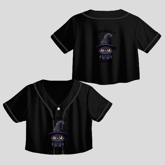 Wicked Cat Witch Funny Halloween Witch Crop Top Baseball Jerseys