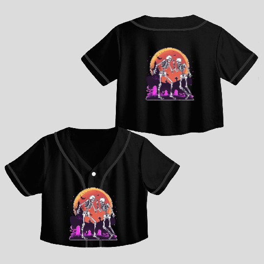 "Skeletal Dance-Off Under Neon Moon" Crop Top Baseball Jerseys
