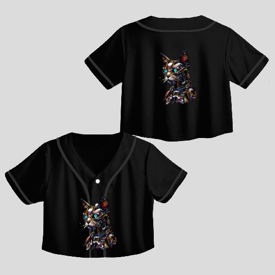 Cyborg cat robot Crop Top Baseball Jerseys