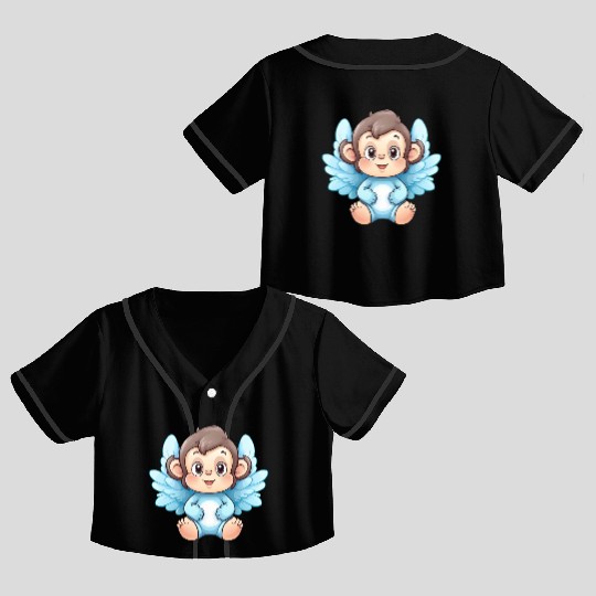 monkey chimpanzee angel wings cute kawaii Crop Top Baseball Jerseys