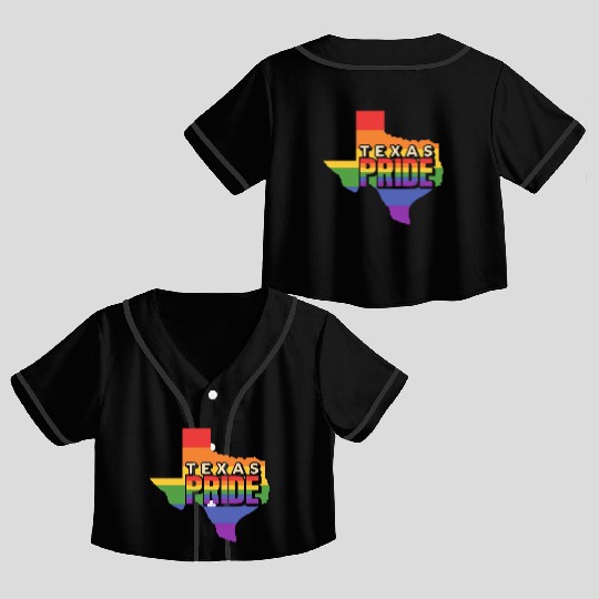 Rainbow Design Texas Map for proud LGBT+ Texans Crop Top Baseball Jerseys