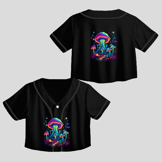 Trippy Mushroom Forest Crop Top Baseball Jerseys