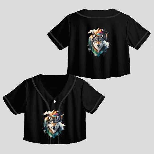 Majestic Mountain Wolf Nature Inspired Artwork Crop Top Baseball Jerseys