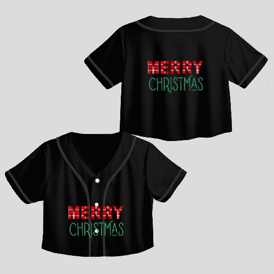 Merry Christmas Plaid Classic Holiday Style Crop Top Baseball Jerseys