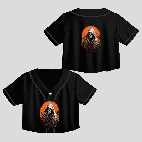 Spooky Halloween Grim Reaper Crop Top Baseball Jerseys