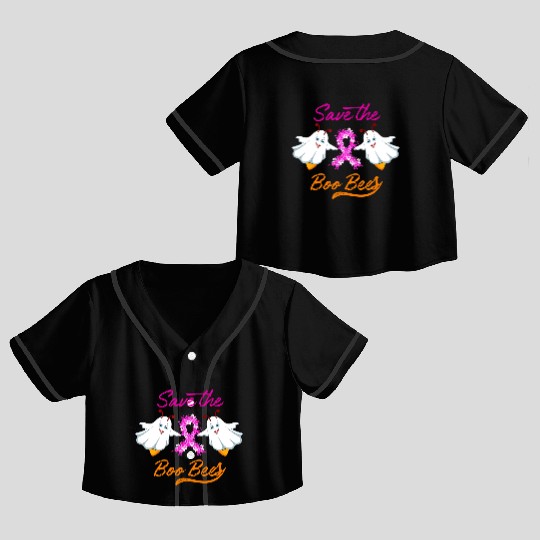 Breast Cancer Halloween Save The Boo Bees Crop Top Baseball Jerseys