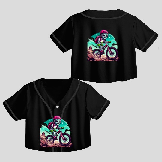 MTB alien race on mountain bike Crop Top Baseball Jerseys