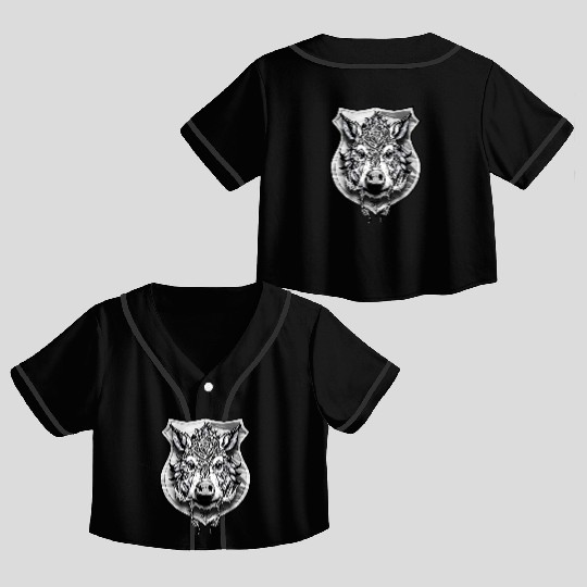 shield with wild boar head - DIGITAL - grayscale Crop Top Baseball Jerseys