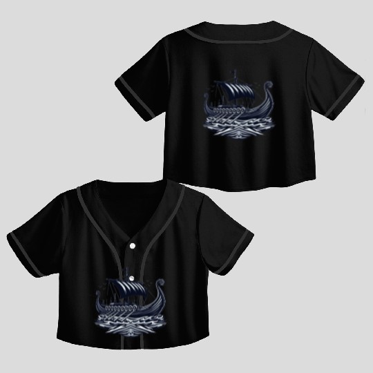 Viking Raiders: Norse Seafaring Art Crop Top Baseball Jerseys