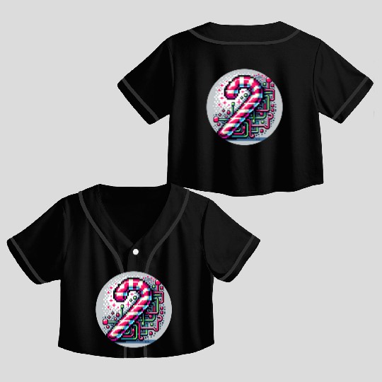 Neon Cyberpunk Candy Cane 8-Bit Pixel Christmas Crop Top Baseball Jerseys