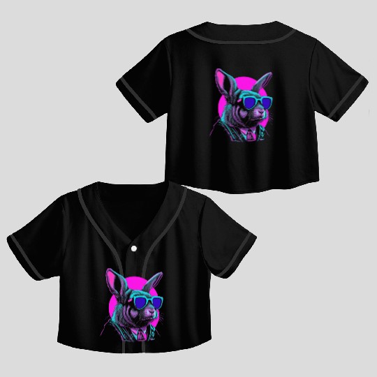 Vaporwave Easter Bunny Crop Top Baseball Jerseys