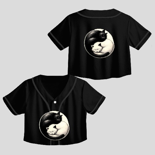 Yin and yang cats sleeping Crop Top Baseball Jerseys