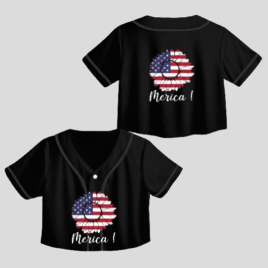 Merica Sunflower Usa Flag Crop Top Baseball Jerseys