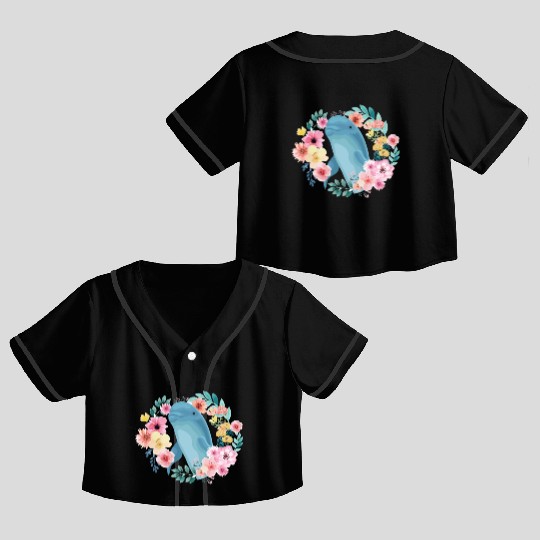 Dolphin Flower Floral Crop Top Baseball Jerseys