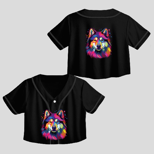 Watercolor Colorful Alaskan Malamute Crop Top Baseball Jerseys