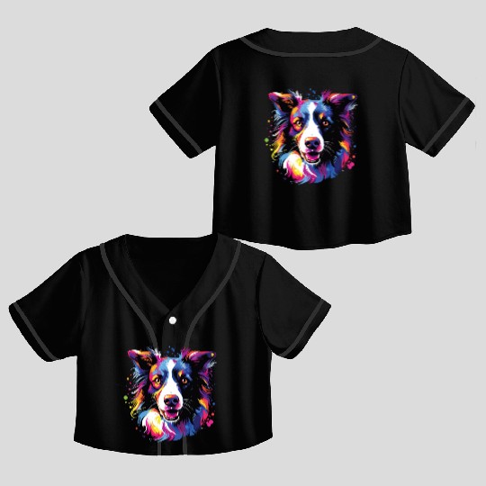 Watercolor Colorful Border Collie Crop Top Baseball Jerseys